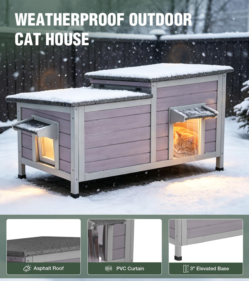 Large 2-Room Weatherproof Heated Cat House A768630