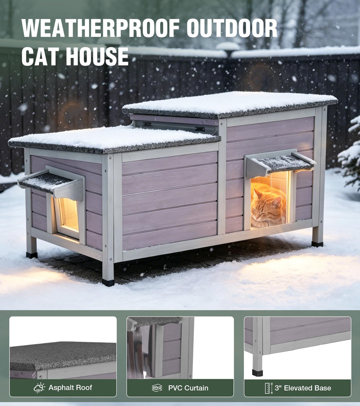 Large 2-Room Weatherproof Heated Cat House A768630