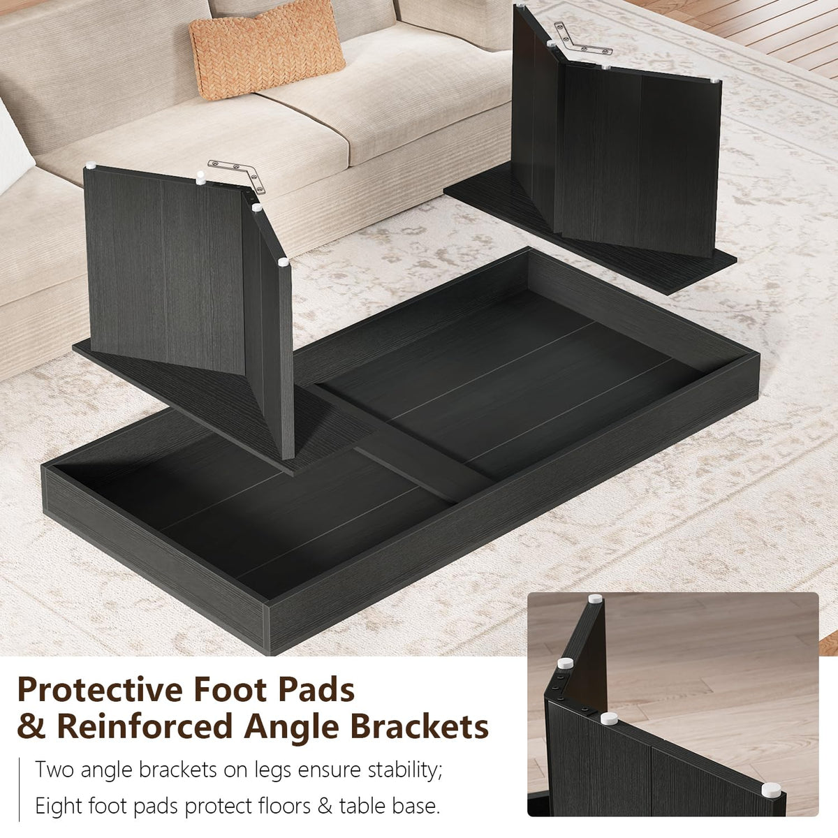47" Black Wood Rectangle Coffee Table O563555