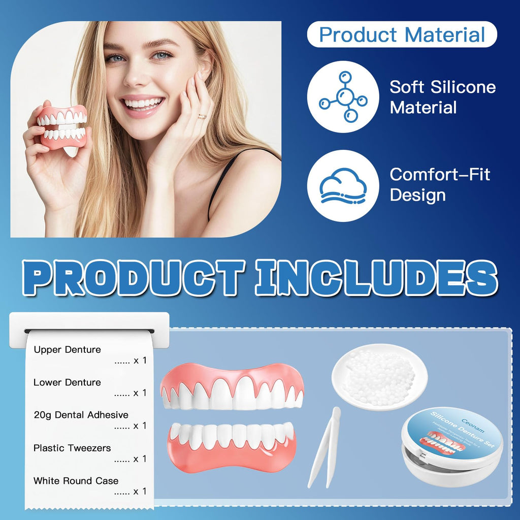 Moldable False Teeth Dentures Set with Dental Adhesive Beads J58907