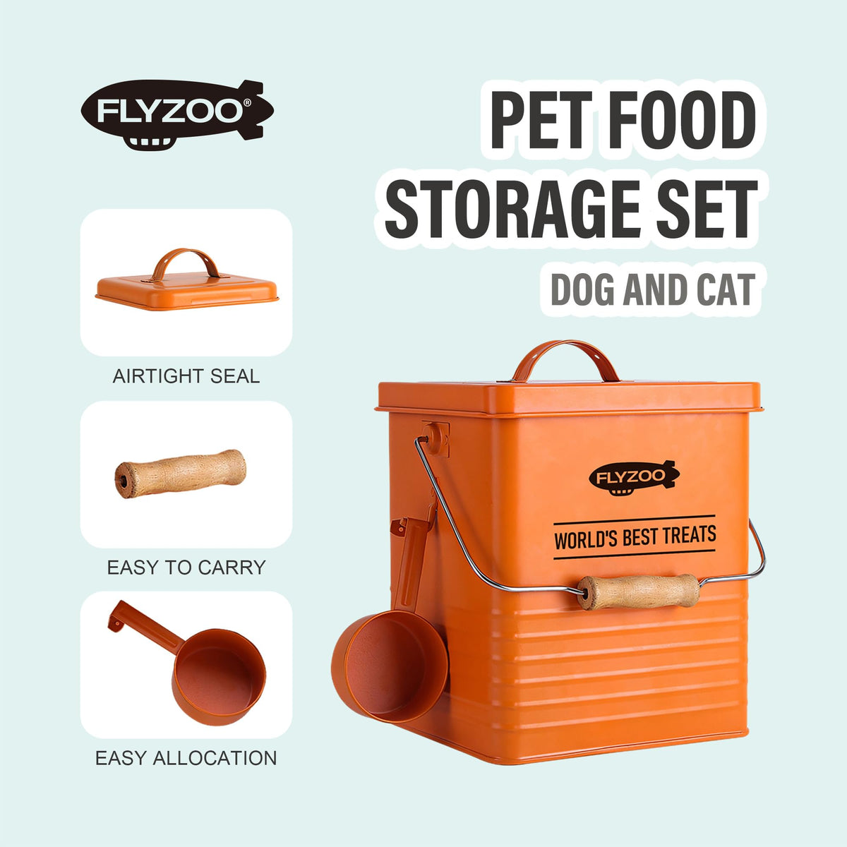 Metal Dog Food Containers with Lids and Spoon, 3 Set H20584