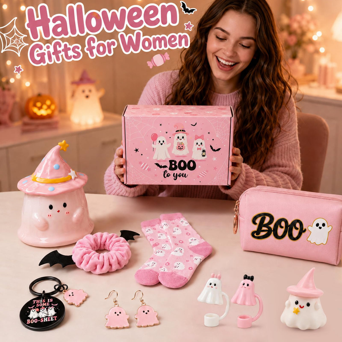 Pink Halloween Boo Basket Set with 14oz Cups Z427692