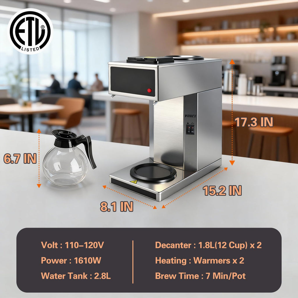 12-Cup Commercial Drip Coffee Maker with 2 Carafes G4585