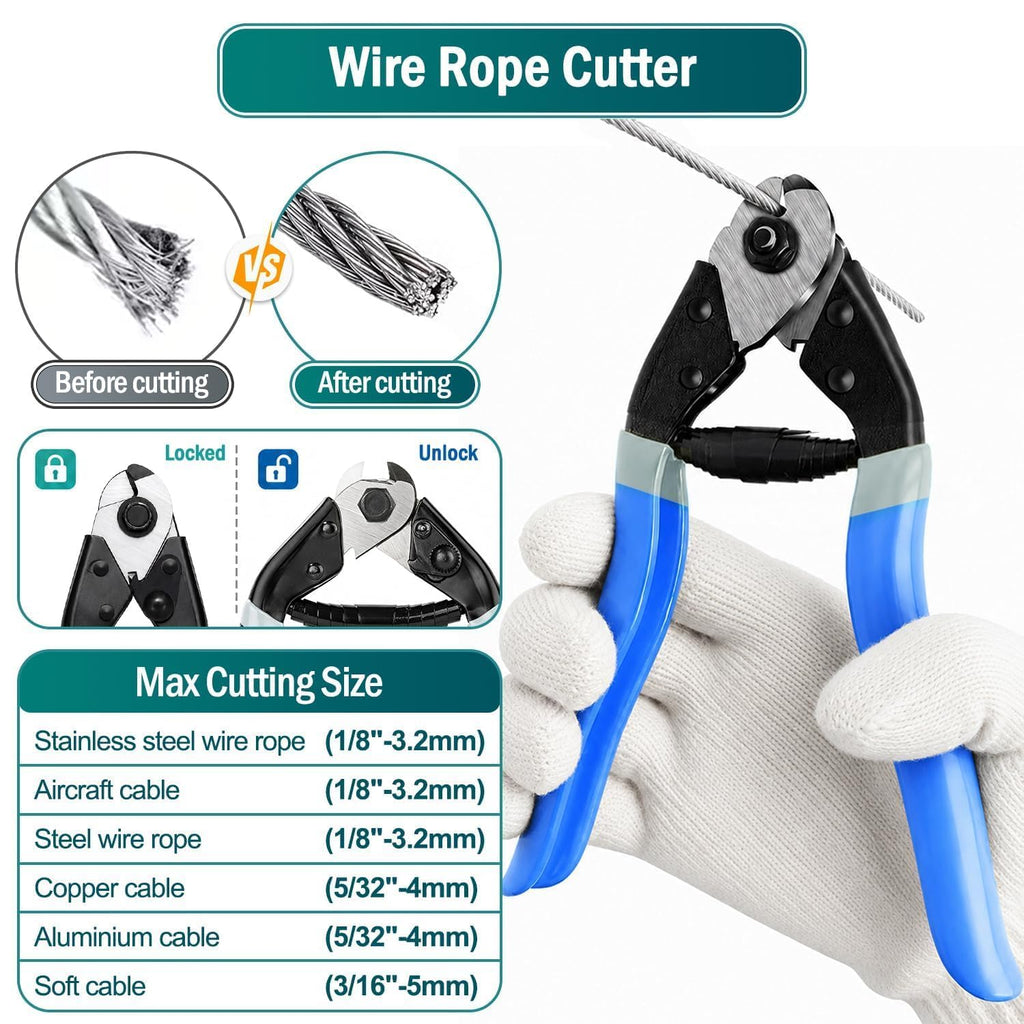 1/8 Wire Rope Kit, 100ft Stainless Steel Cable with Crimping Tool & Cutter M961