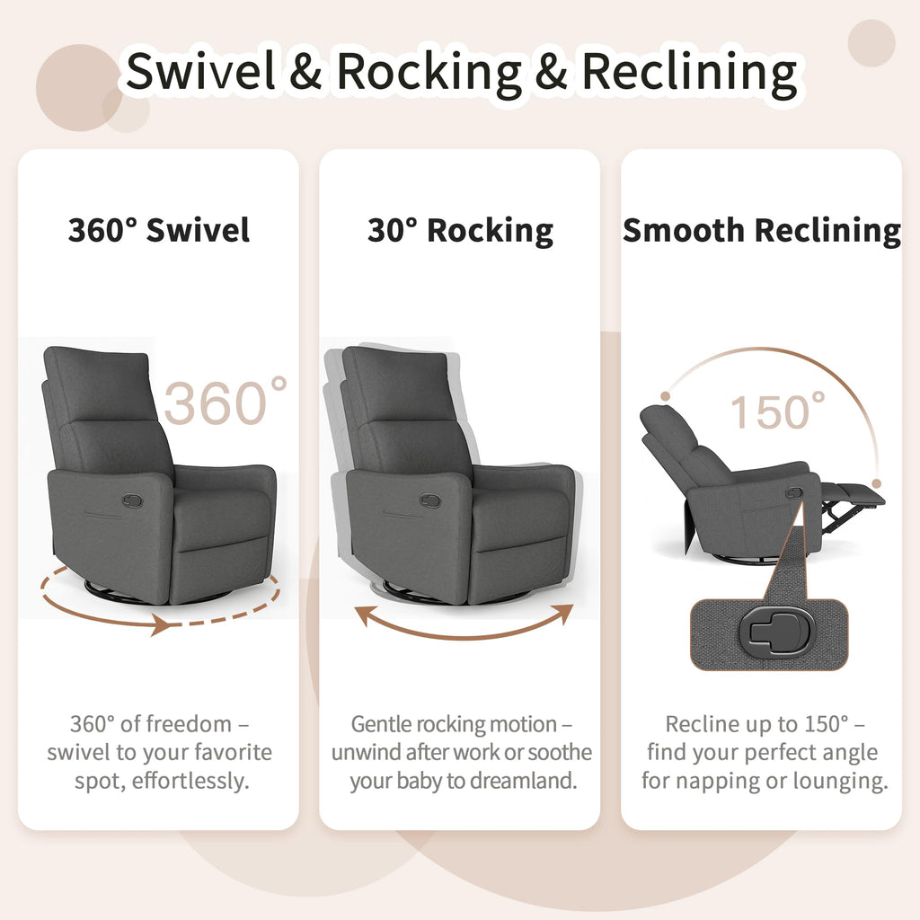 Light Brown Velvet Swivel Rocker Recliner Chair J459453