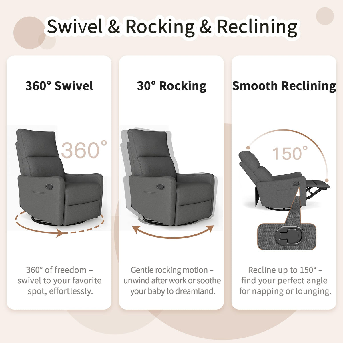 Light Brown Velvet Swivel Rocker Recliner Chair J459453