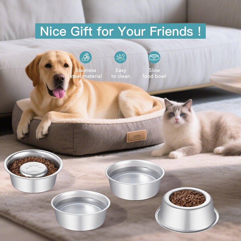 Stainless Steel Pet Dog Water and Food Bowl, 2-Pack Q4808