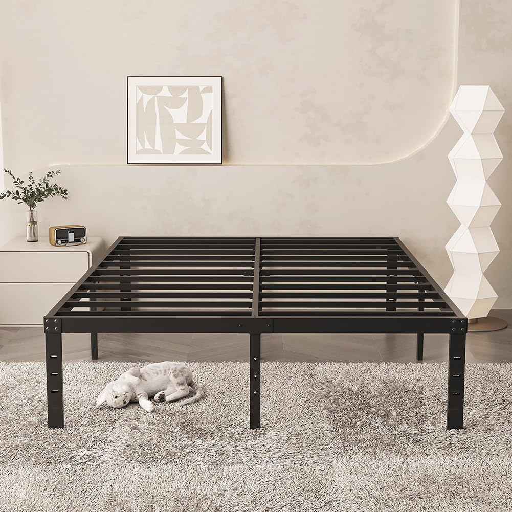Queen Size 18 Inch Metal Platform Bed Frame Black D976