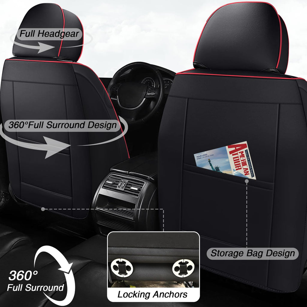 Black-Red Leather Car Seat Covers Full Set M59788