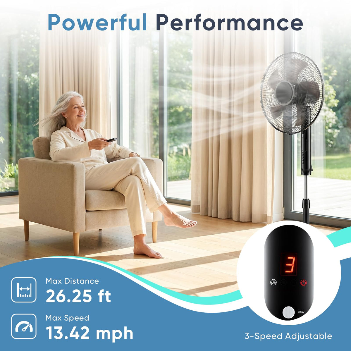 17" Oscillating Pedestal Fan with Remote D7838