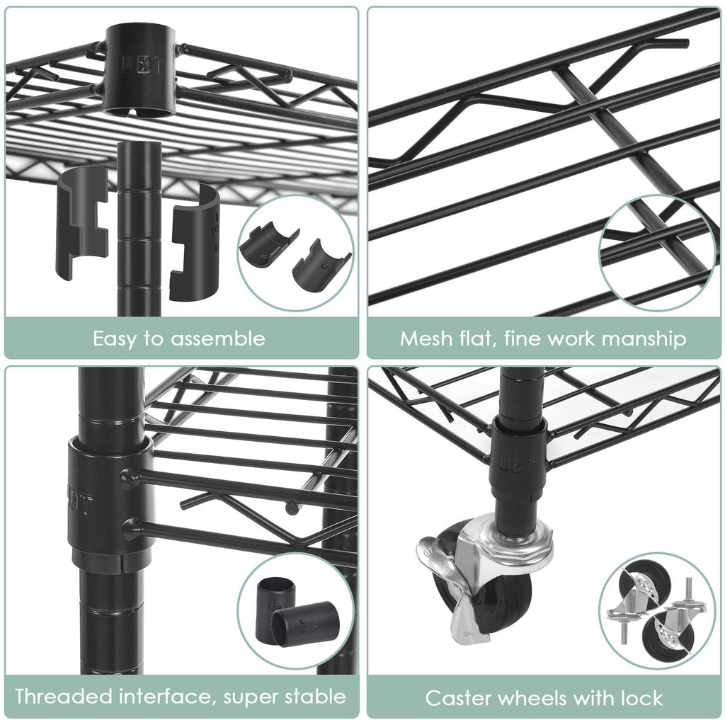 5-Shelf Adjustable Heavy Duty Metal Shelving Unit with Wheels, Black B57096