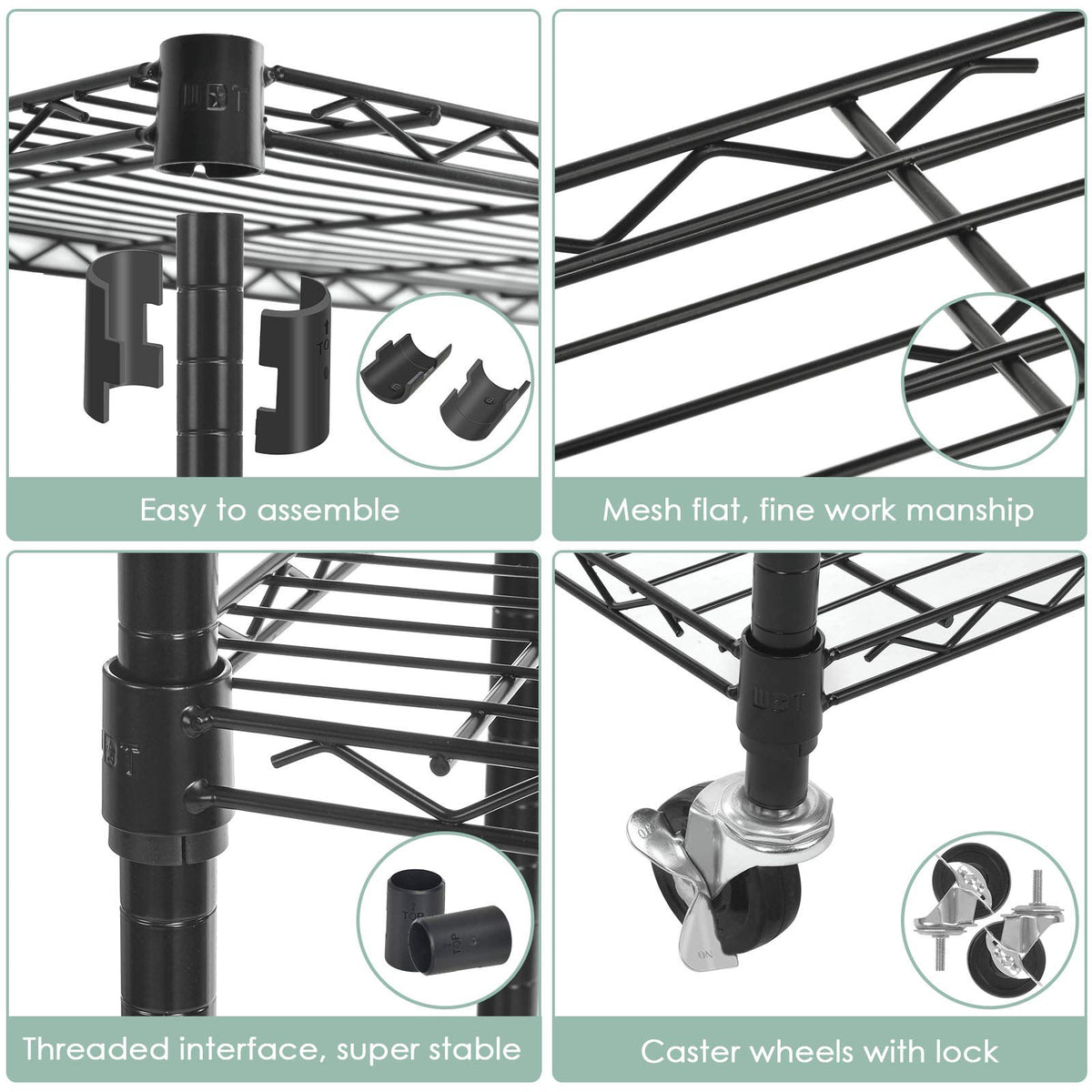 5-Shelf Adjustable Heavy Duty Metal Shelving Unit with Wheels, Black B57096