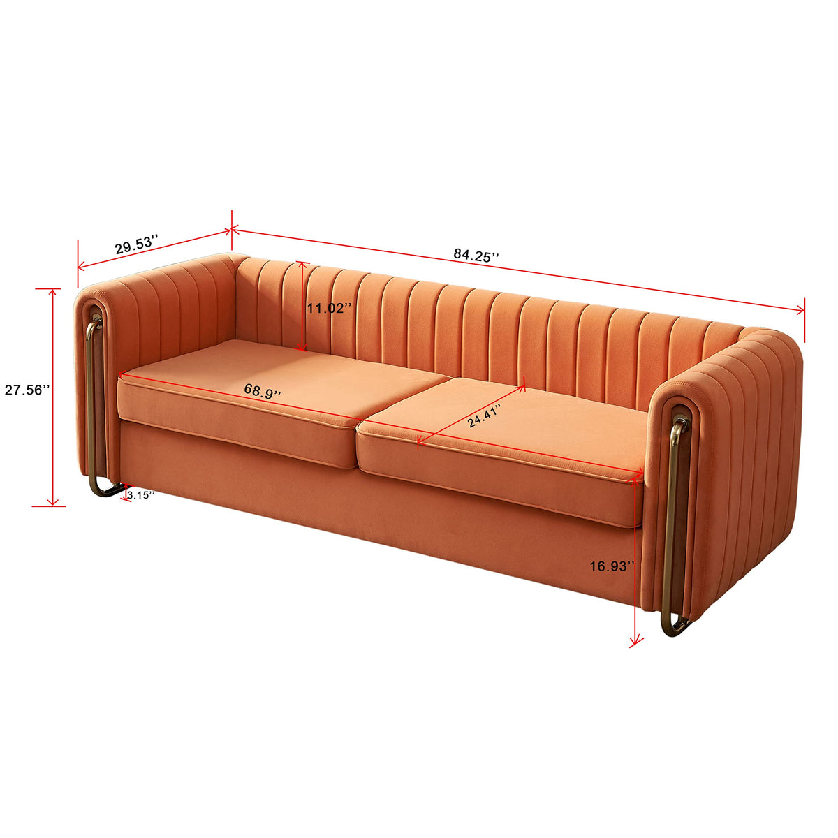 Orange Velvet 3 Seat Sofa C71771