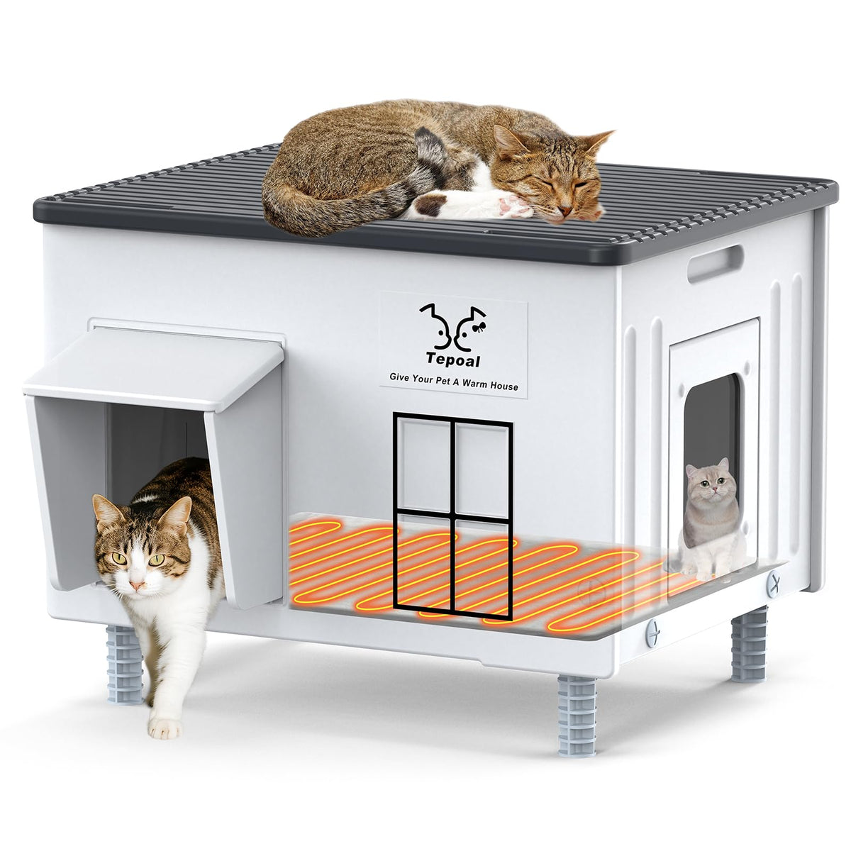 Large 100% Weatherproof Heated Outdoor Cat House with Escape Door F3358