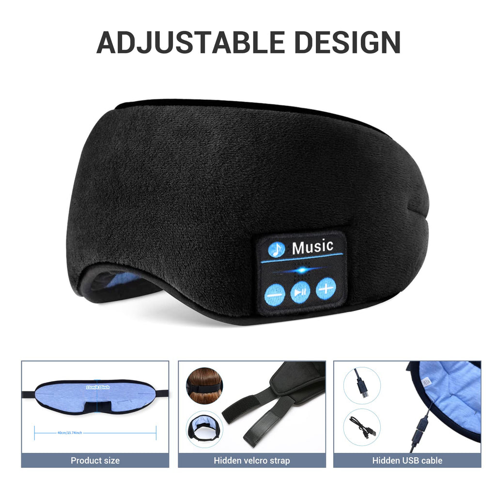 Bluetooth Sleep Headphones Eye Mask with Speakers and Microphone J5462