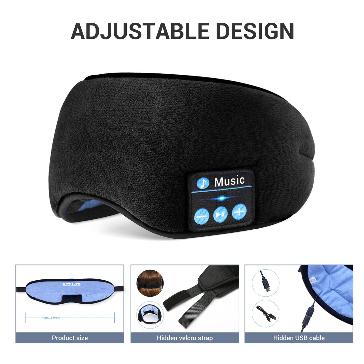 Bluetooth Sleep Headphones Eye Mask with Speakers and Microphone J5462