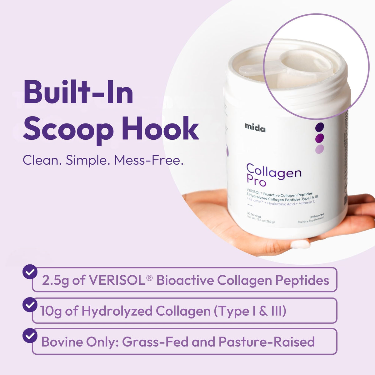 Hydrolyzed Collagen Peptides Type I & III with Vitamin C, Hyaluronic Acid, Biotin, Unflavored Powder, 30 Servings H240072