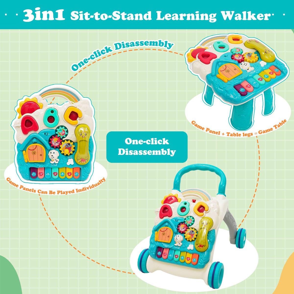 3 in 1 Baby Walker with Sounds Music Play Panel L754