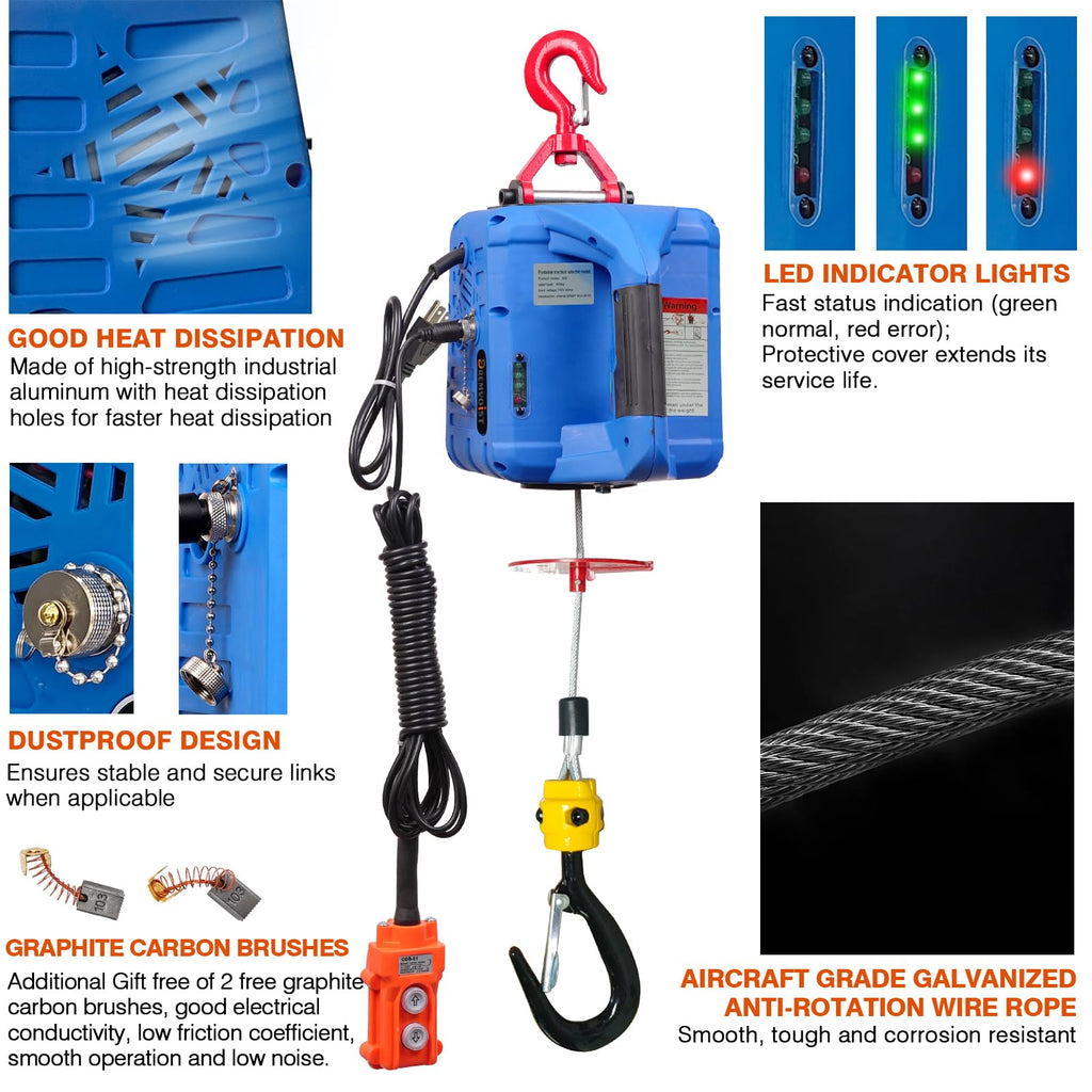 1500lb Portable Electric Hoist Winch X774