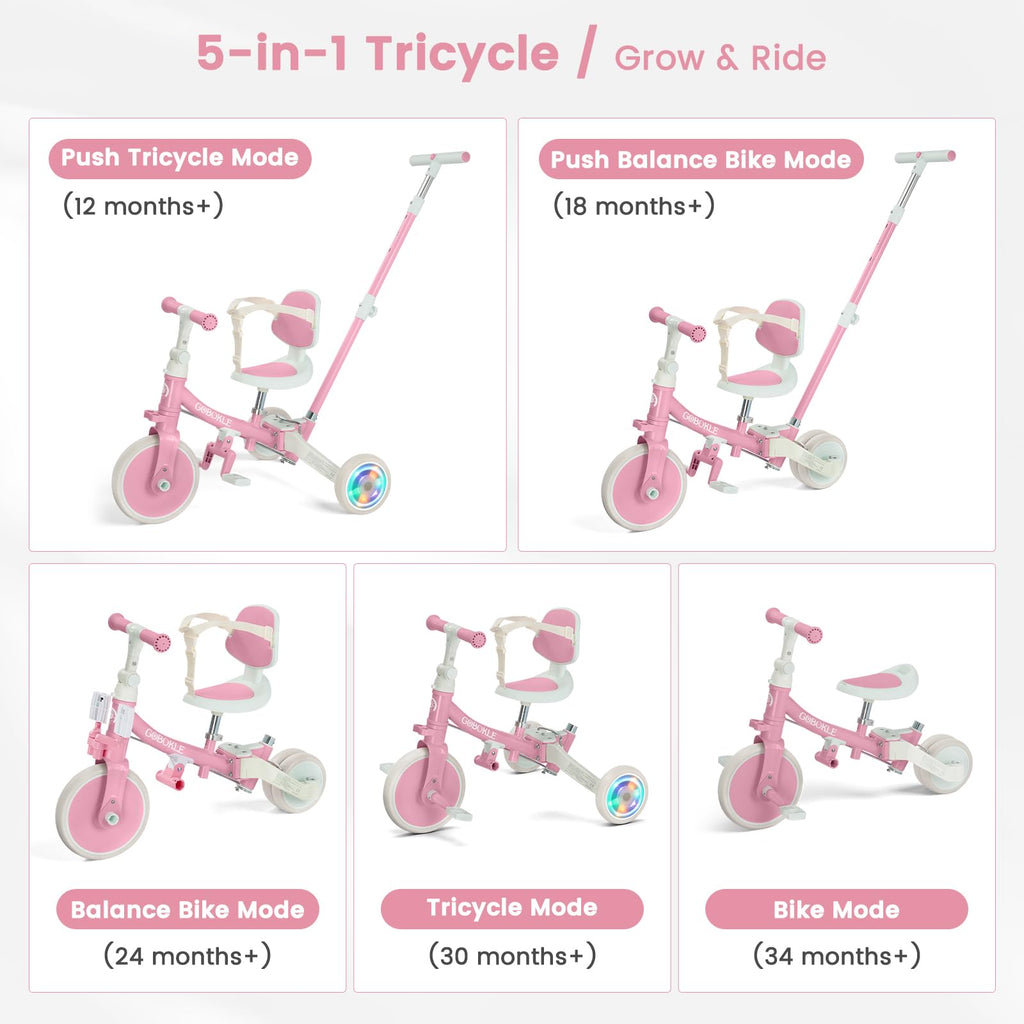 5-in-1 Convertible Toddler Tricycle with Push Handle S9725