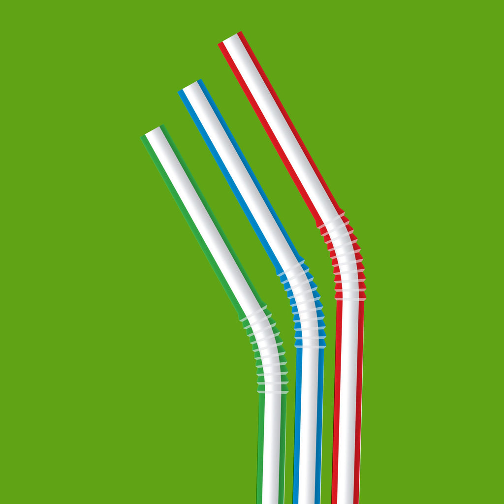 Disposable Striped Plastic Flex Straws, 100 Count A198