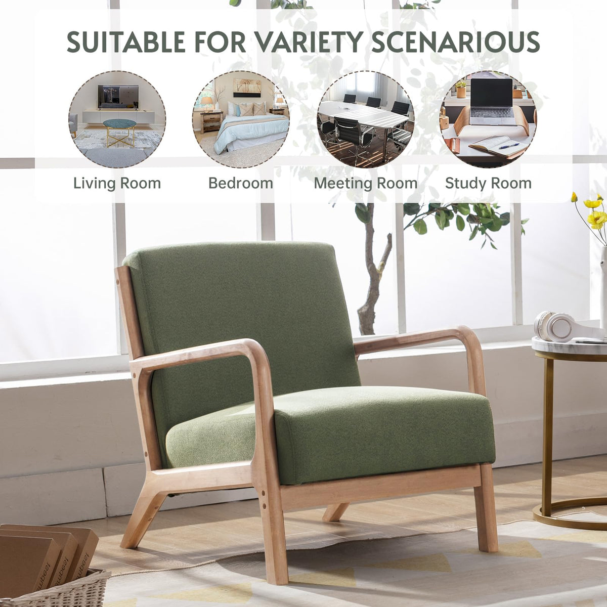 Mid Century Modern Accent Chairs Set of 2 Fabric Wood Armchair H213