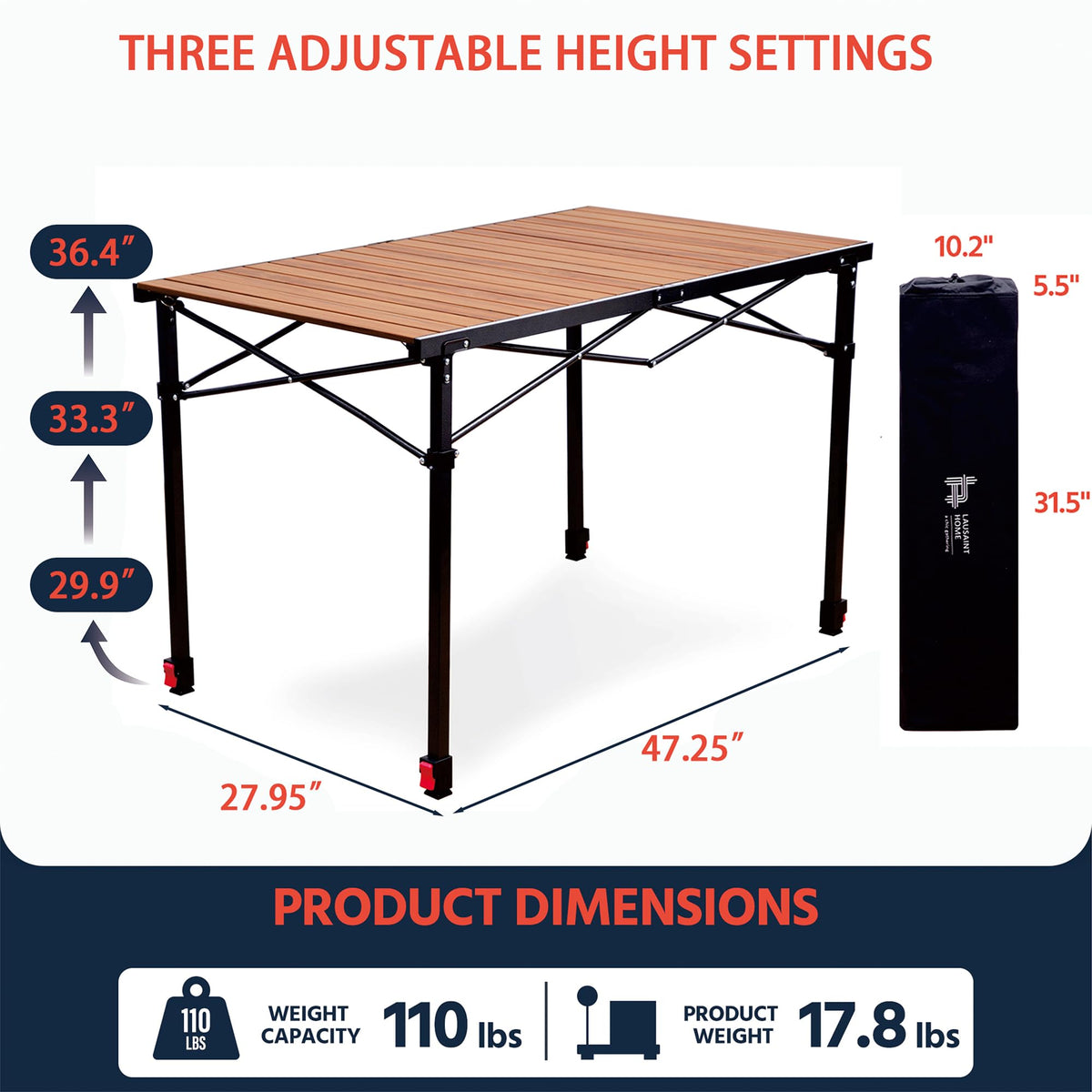 Large Adjustable Height Aluminum Camping Table M36380