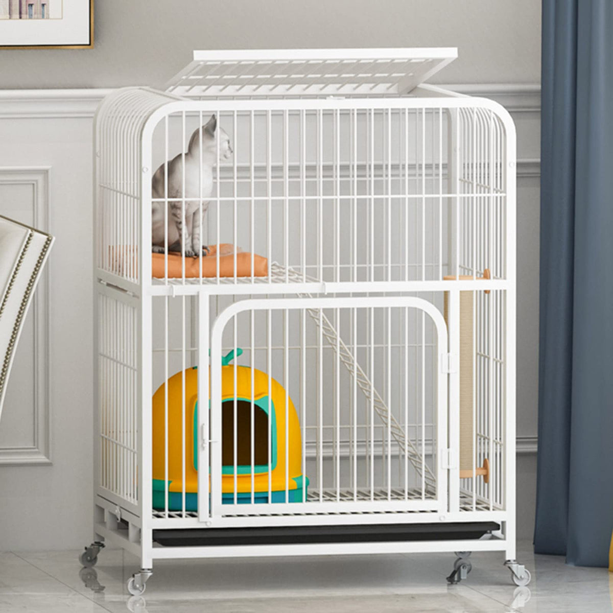 Large 3-Tier Metal Wire Cat Cage with Hammock and Casters C63227