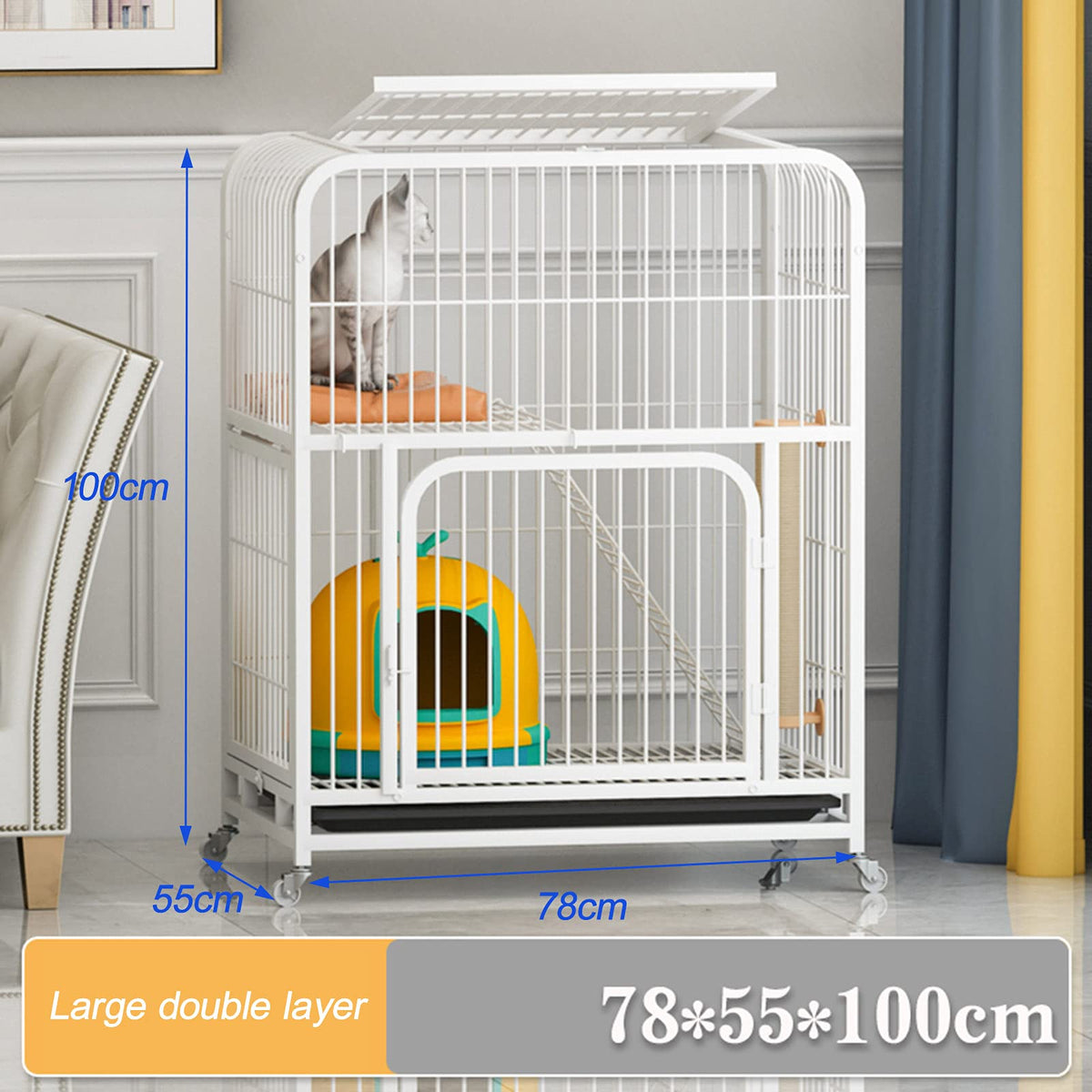 Large 3-Tier Metal Wire Cat Cage with Hammock and Casters C63227