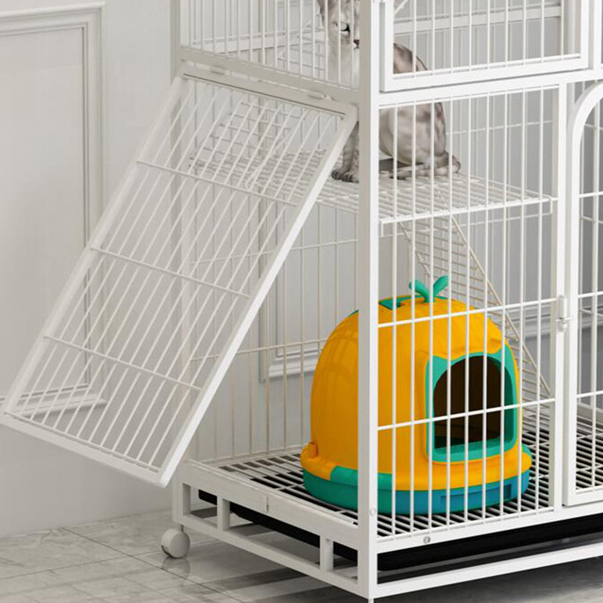 3-Tier Metal Wire Cat Cage with Hammock and Casters G17871