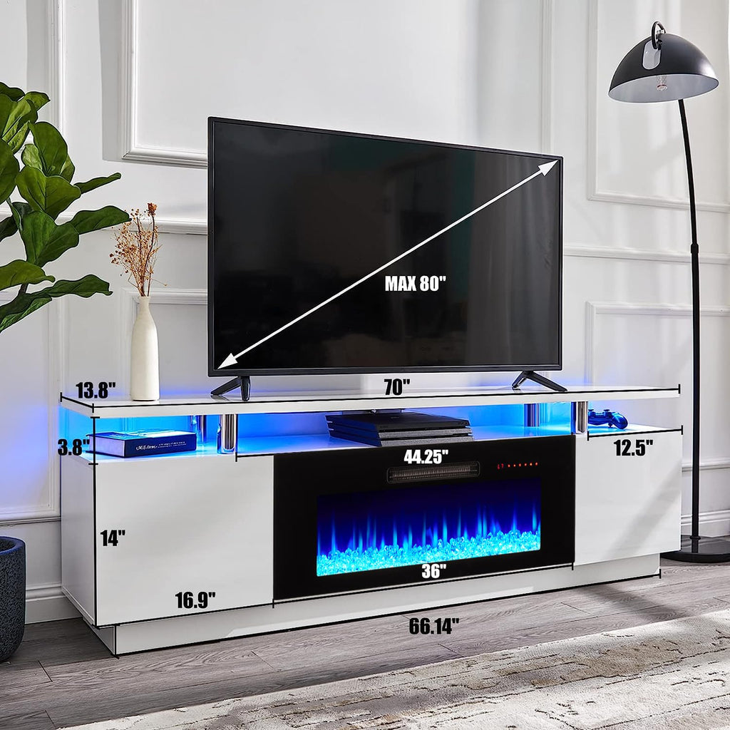 70" High-Gloss TV Stand with 36" Electric Fireplace K90458