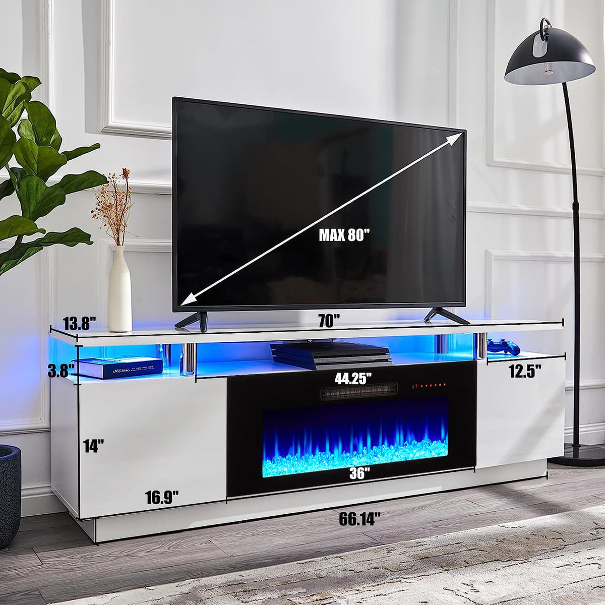 70" High-Gloss TV Stand with 36" Electric Fireplace K90458