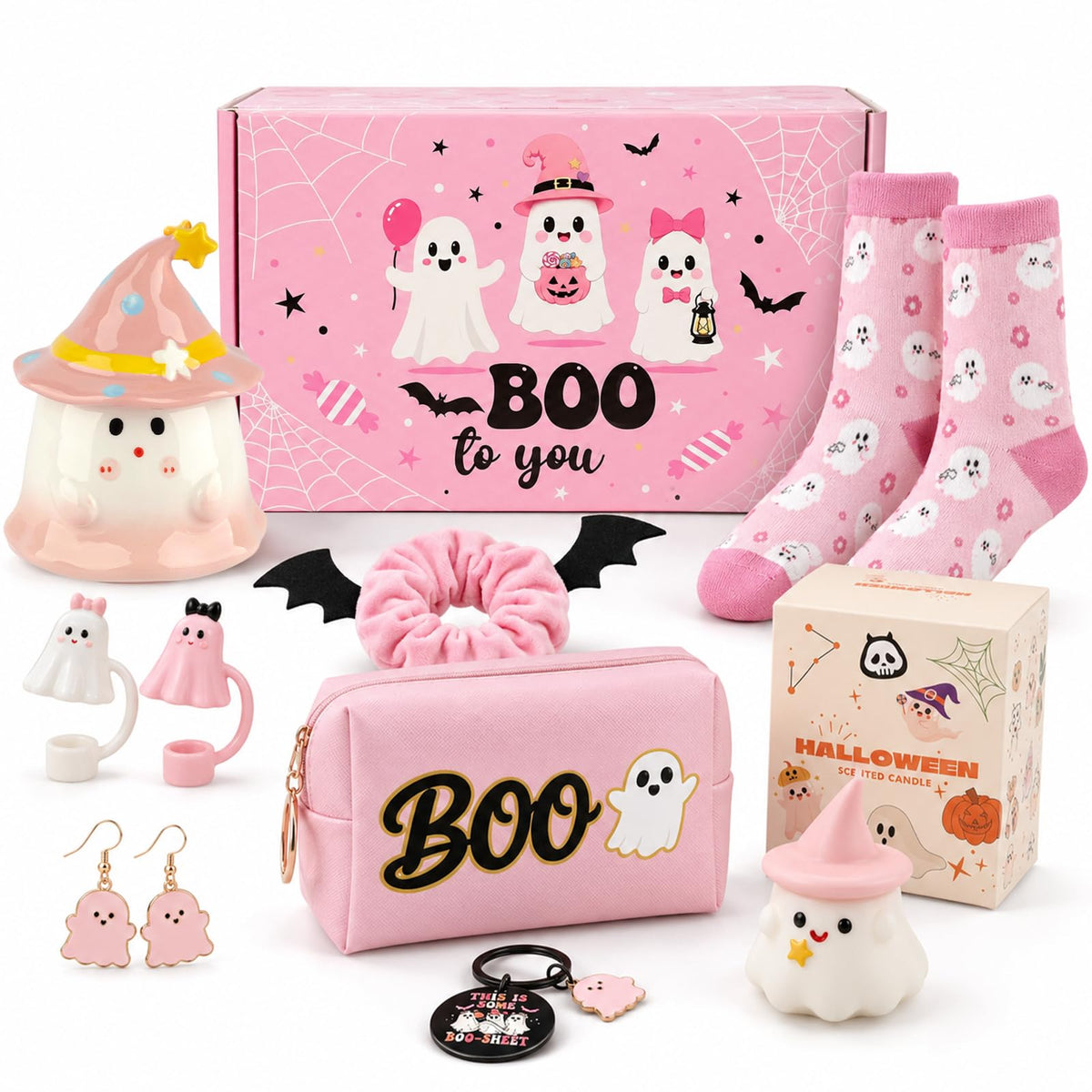 Pink Halloween Boo Basket Set with 14oz Cups Z427692