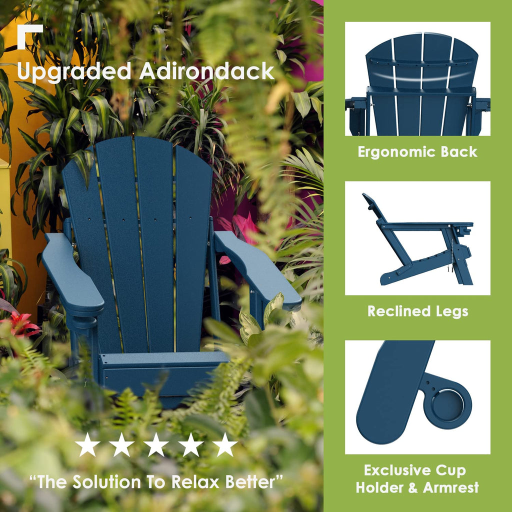 Blue Folding Adirondack Chairs with Ottoman Set of 6 S4360
