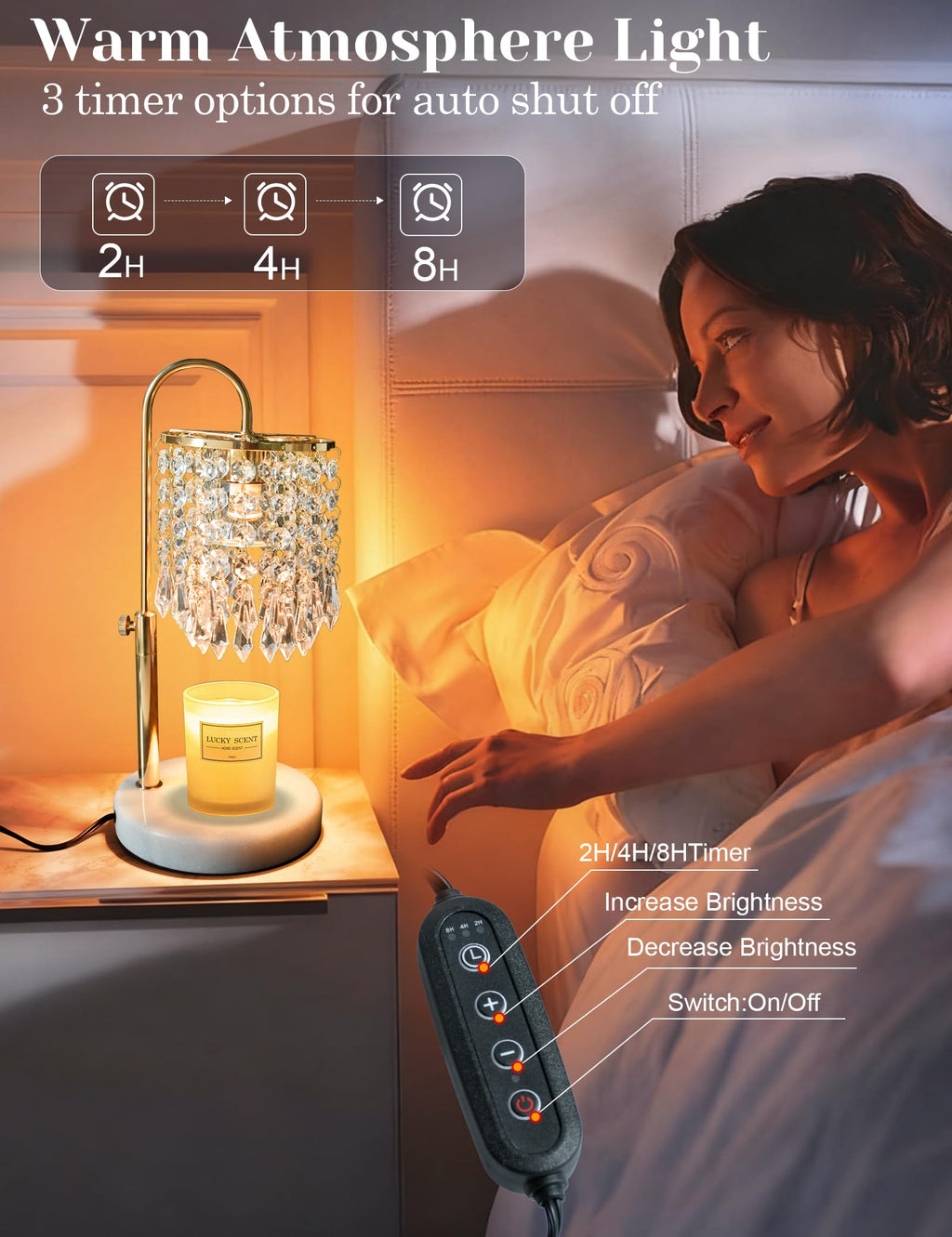 Candle Warmer Lamp with Timer Dimmable Adjustable Height Gold O4928