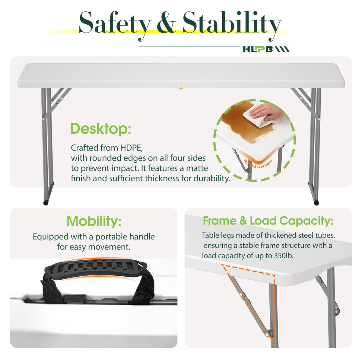 6 ft Narrow Folding Table with Handle & Safety Locks B92679
