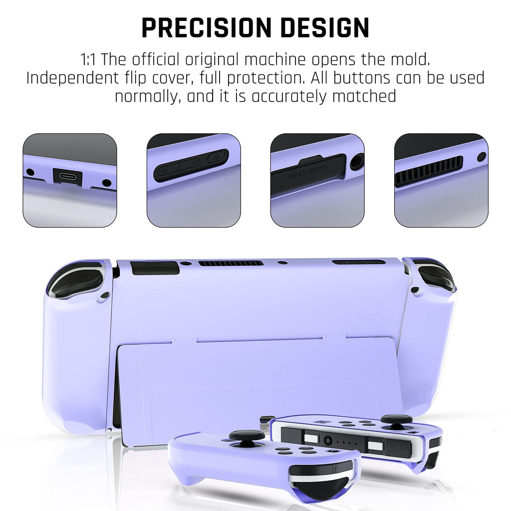 Purple Case for Nintendo Switch OLED Model with Screen Protector and 4 Thumb Grip Caps J270746