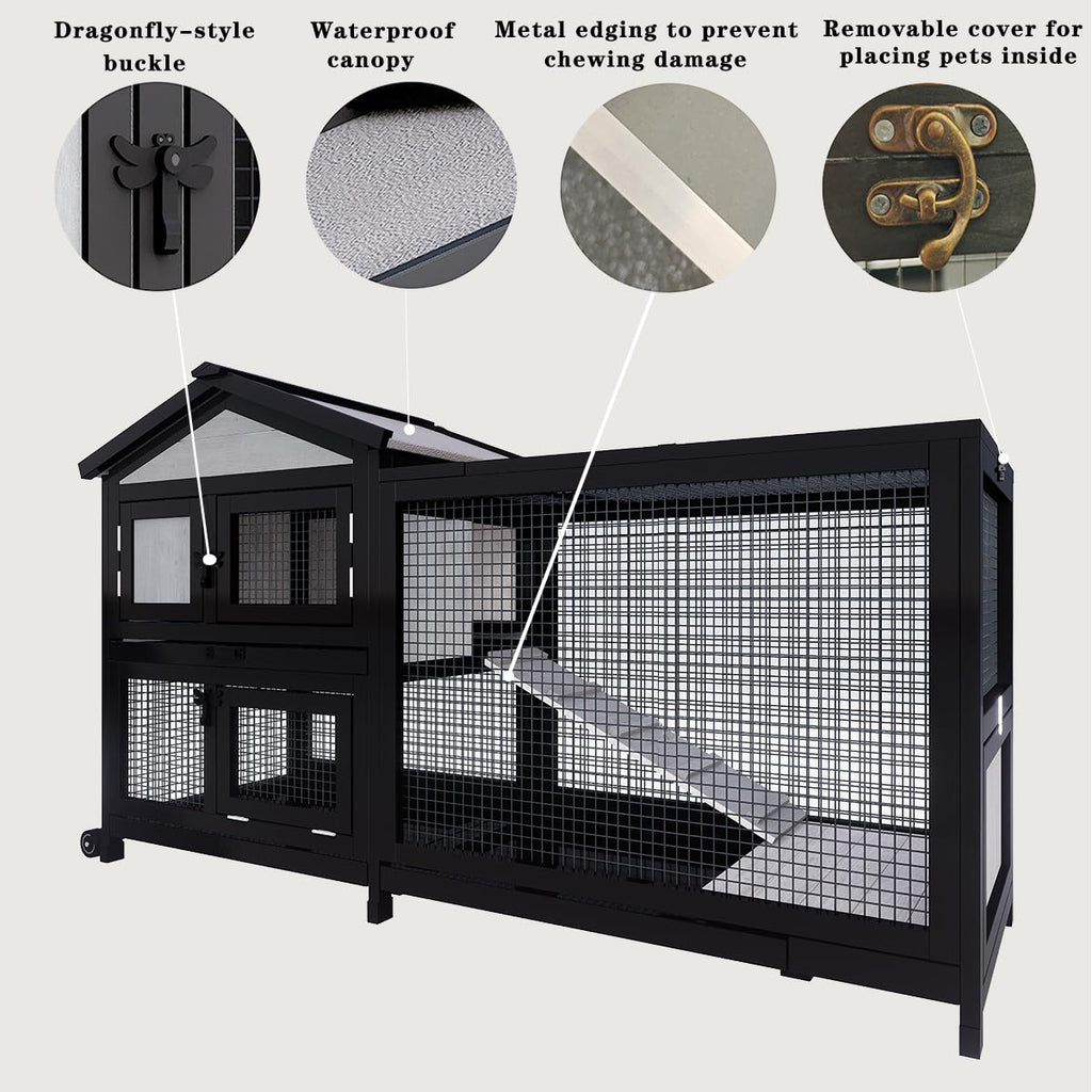 Black 2-Story Rabbit Hutch with Pull Out Tray H300795
