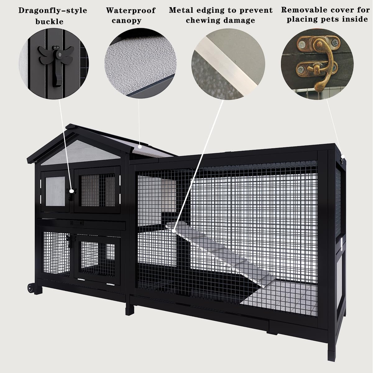 Black 2-Story Rabbit Hutch with Pull Out Tray H300795