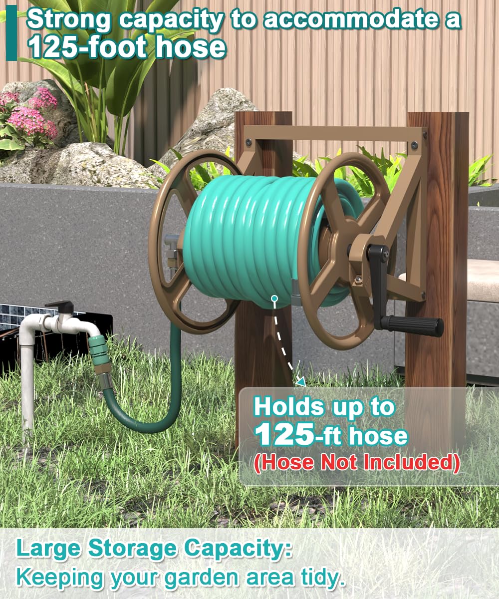 Wall Mounted Metal Garden Hose Reel Holds 125 ft Z705