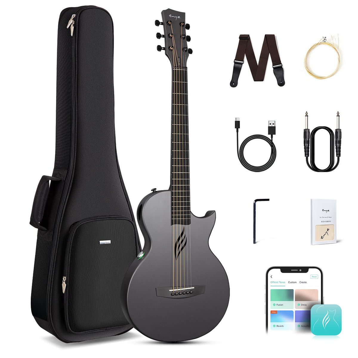 Carbon Fiber 35-Inch Smart Acoustic-Electric Travel Guitar T52039