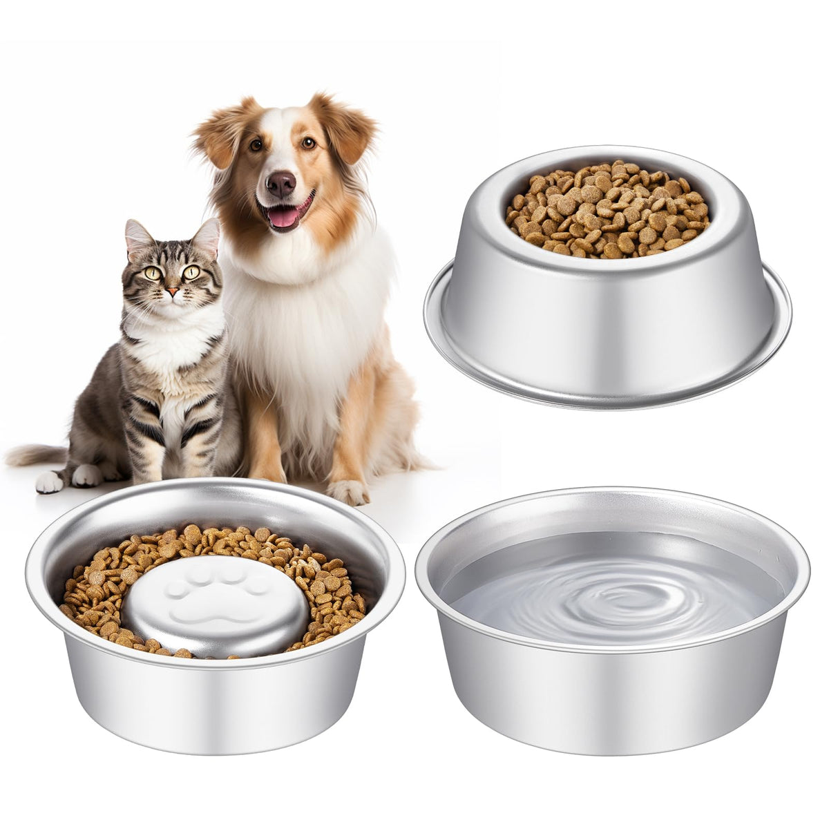 Stainless Steel Pet Dog Water and Food Bowl, 2-Pack Q4808