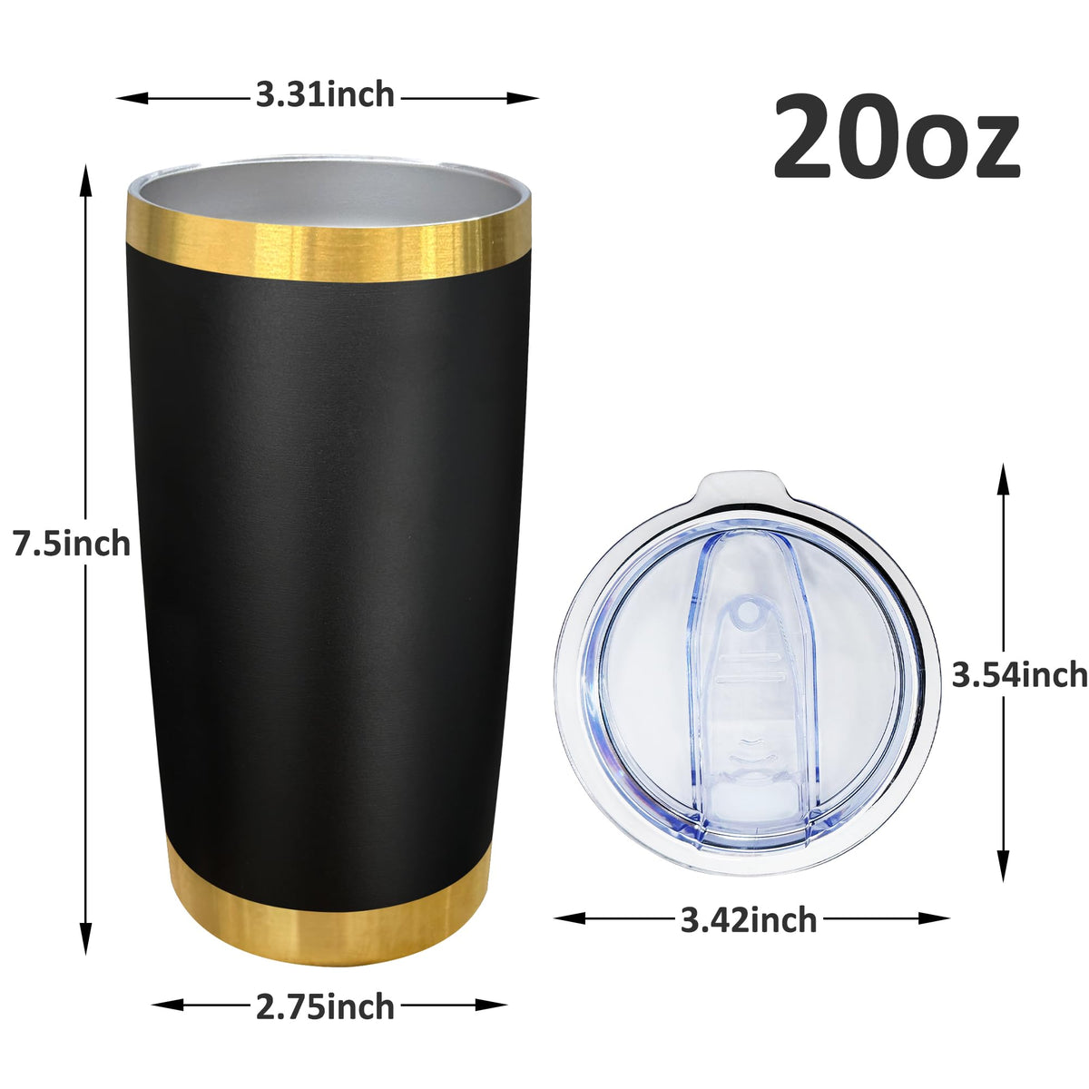20 oz Insulated Stainless Steel Tumbler, Black, 1 Pack J376547
