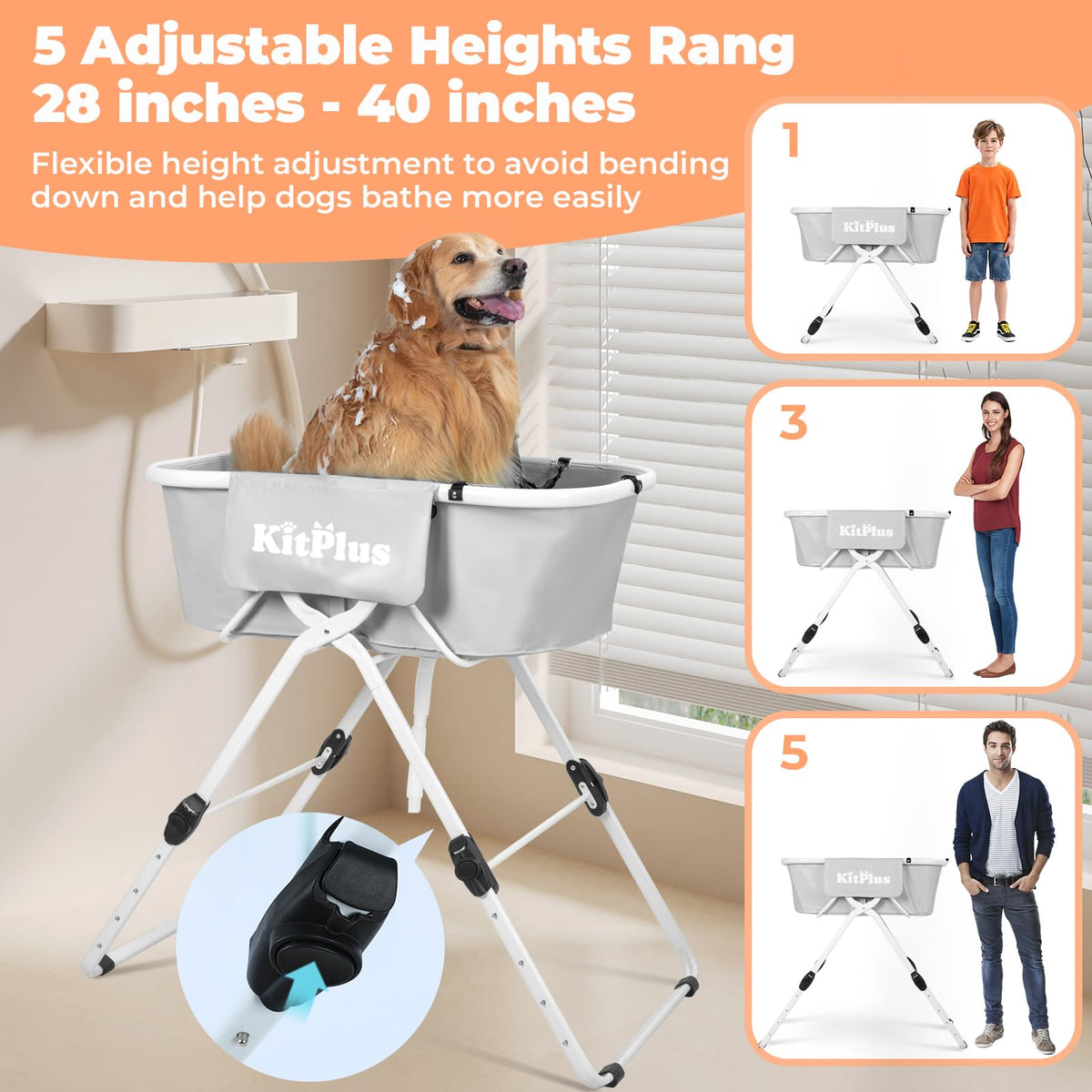 Portable 5 Height Adjustable Dog Bathtub H414