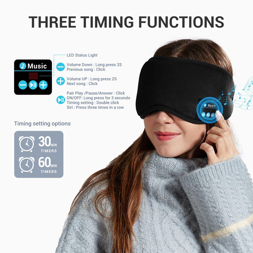 Bluetooth Sleep Headphones Eye Mask with Speakers and Microphone J5462