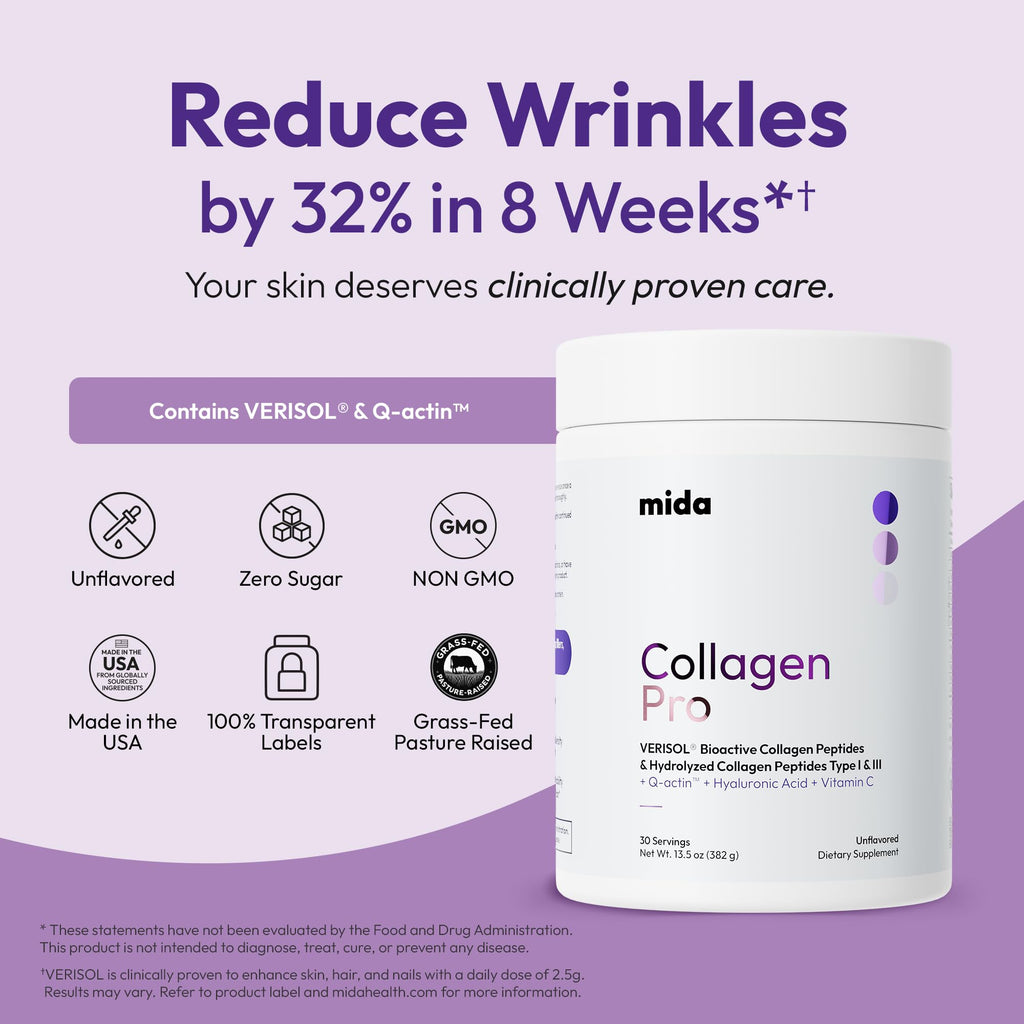 Hydrolyzed Collagen Peptides Type I & III with Vitamin C, Hyaluronic Acid, Biotin, Unflavored Powder, 30 Servings H240072