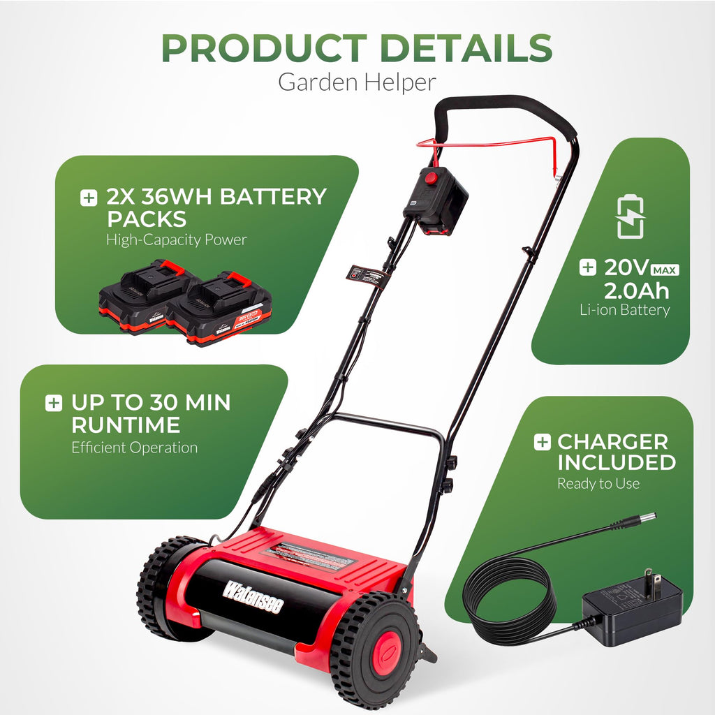 16-Inch Cordless Electric Reel Lawn Mower with 2 Batteries D956