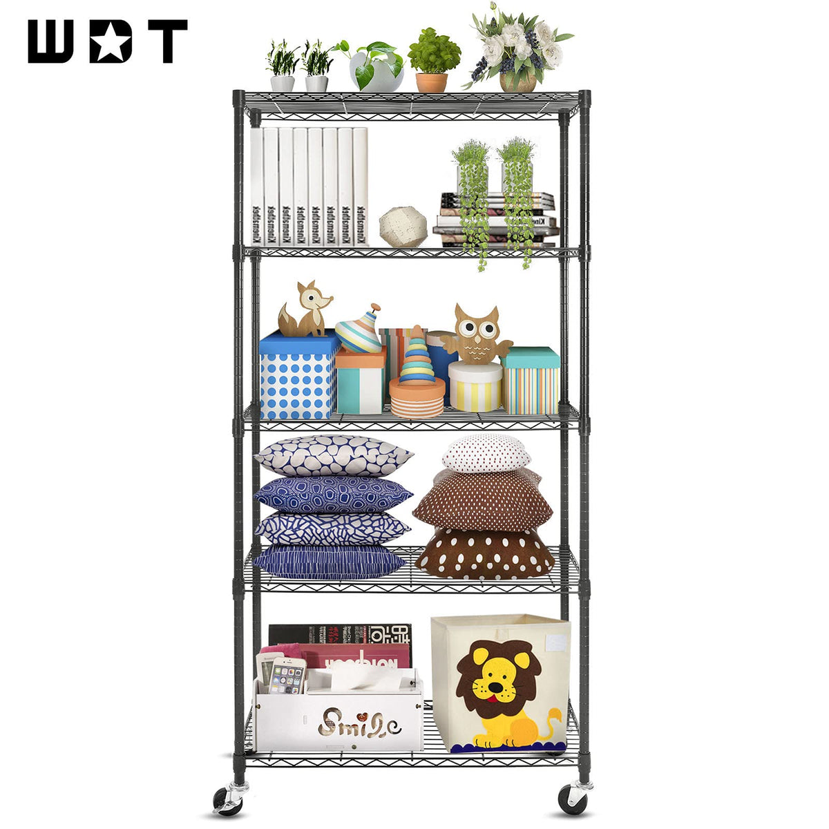 5-Shelf Adjustable Heavy Duty Metal Shelving Unit with Wheels, Black B57096