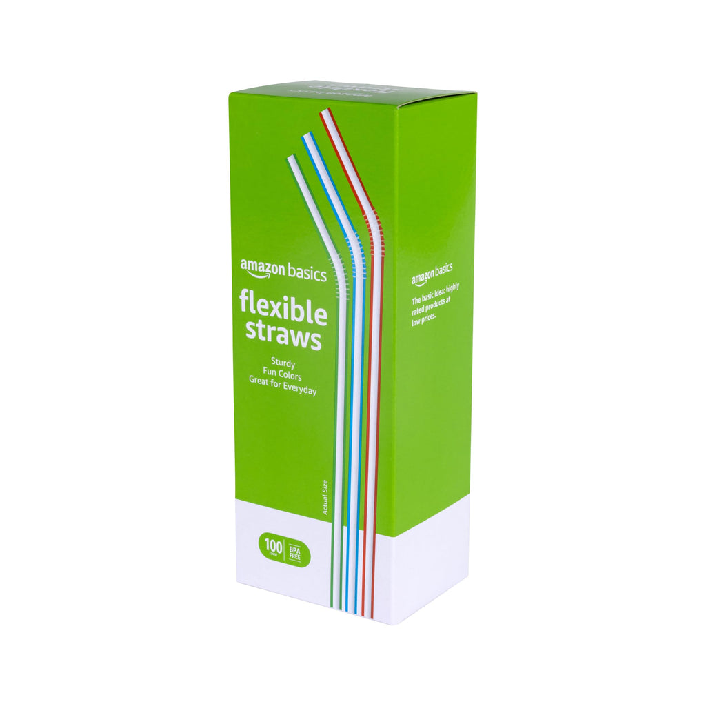 Disposable Striped Plastic Flex Straws, 100 Count A198