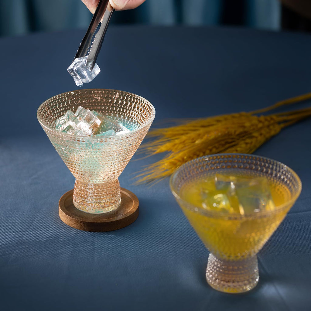 Stemless Vintage Martini Glasses 8Oz Set Of 6 Hobnail Amber G881